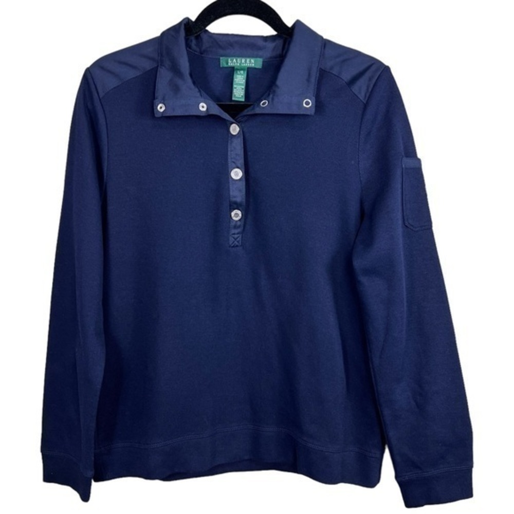 Lauren Ralph Lauren Navy Blue Stand Collar with Snap Buttons Cotton Sweatshirt